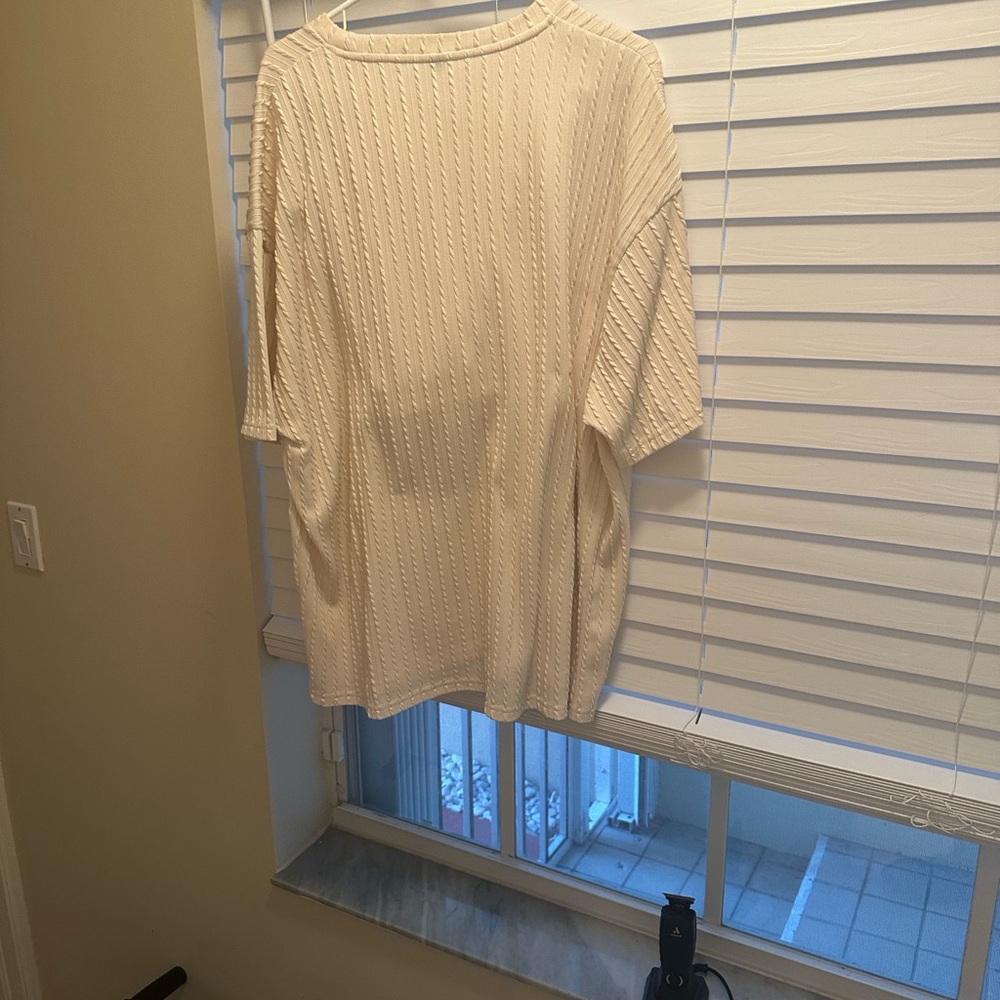 Cream Textured Short Sleeve shirt & shorts set.